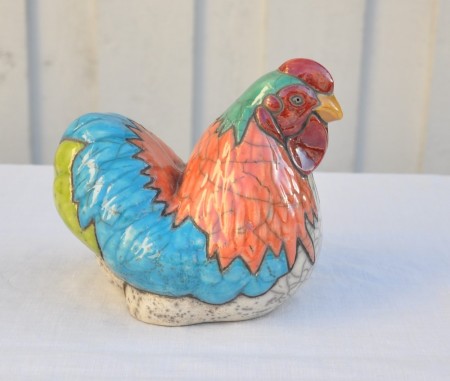 Høne, keramikk, fargerik hønemor