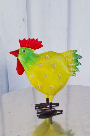 Høne og hane, metall, lys grøn, 22 cm