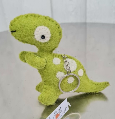 Dinosaur, filt, grøn med nøkkelring