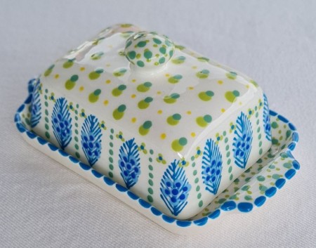 Smørbutt, smørfat, kvit-blå-grøn